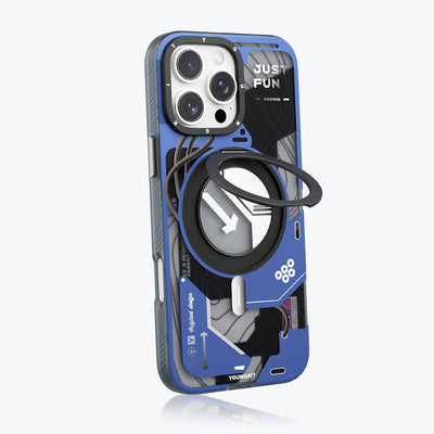 Apple iPhone 16 Pro Max Kılıf Magsafe Şarj Özellikli Youngkit 360° Standlı Starship Serisi Kapak Siyah