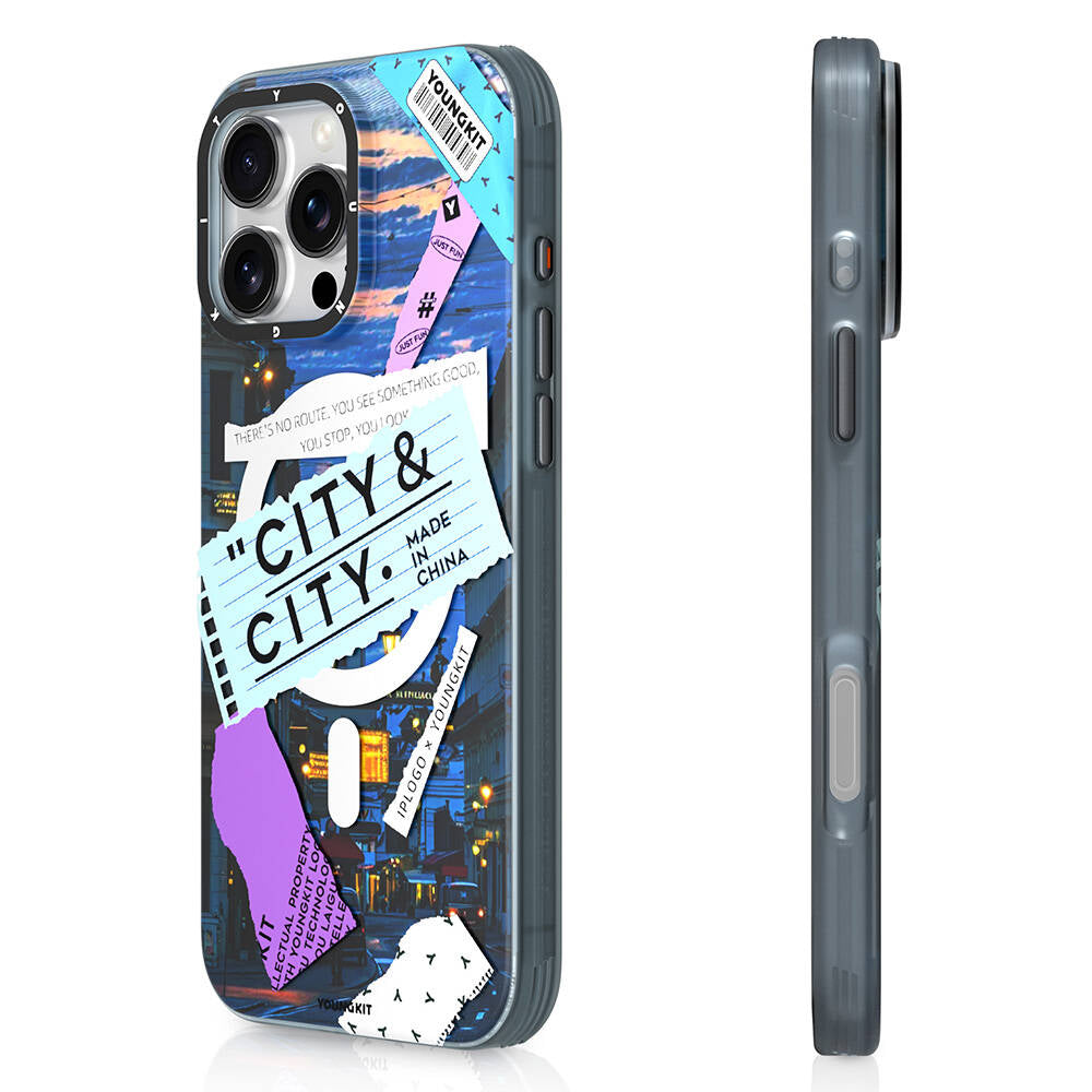 Apple iPhone 16 Pro Max Kılıf Magsafe Şarj Özellikli Youngkit A-City Serisi Kapak Mavi