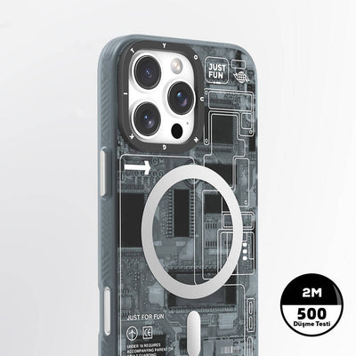 Apple iPhone 16 Pro Max Kılıf Magsafe Şarj Özellikli Youngkit Technology Serisi Kapak Gri