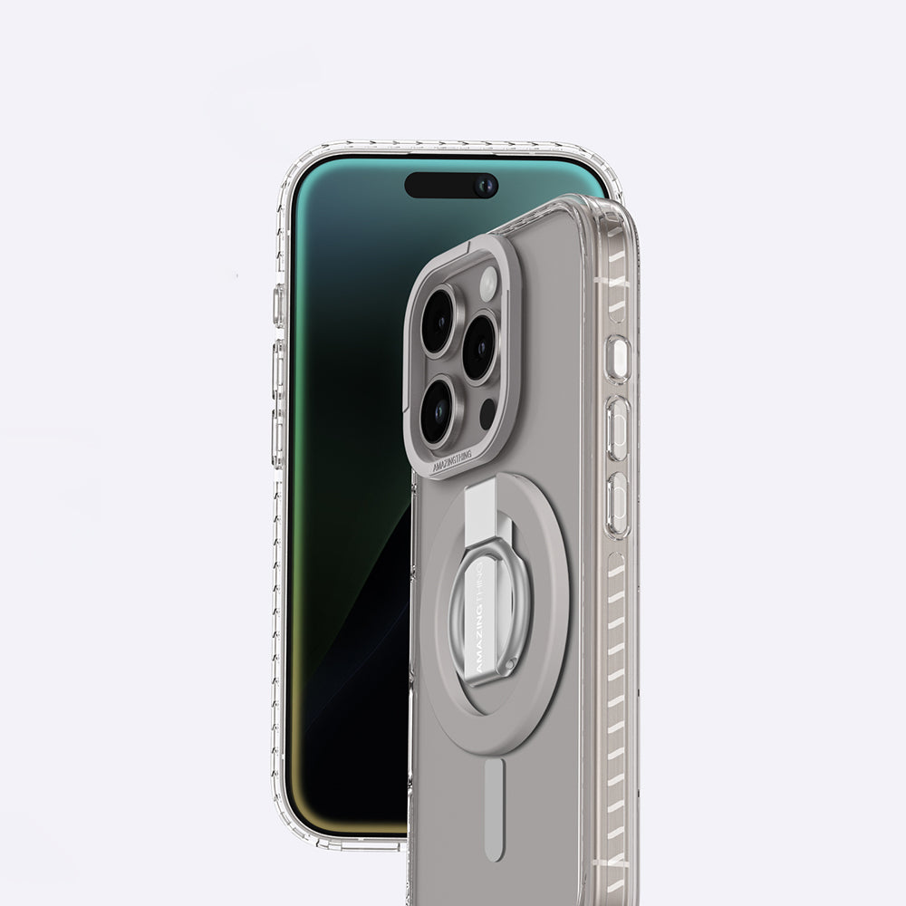 Apple iPhone 16 Pro Max Kılıf Magsafe Şarj Özellikli Yüzük Standlı Amazingthing Titan Pro Serisi Kapak Gri
