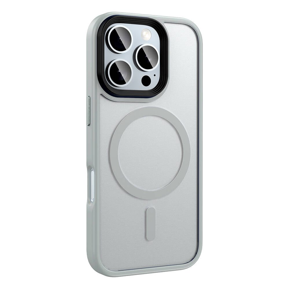 Apple iPhone 16 Pro Max Kılıf Mat Arka Yüzey Wireless Şarj Özellikli Zore Flet Magsafe Kapak Titanyum-Gri