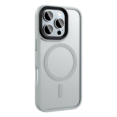Apple iPhone 16 Pro Max Kılıf Mat Arka Yüzey Wireless Şarj Özellikli Zore Flet Magsafe Kapak Titanyum-Gri