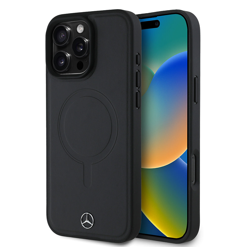 iPhone 16 Pro Max Kılıf Mercedes Benz Orjinal Lisanslı M-safe Şarj Özellikli Metal Yıldız Logolu Sade Pürüzsüz Deri Kılıf