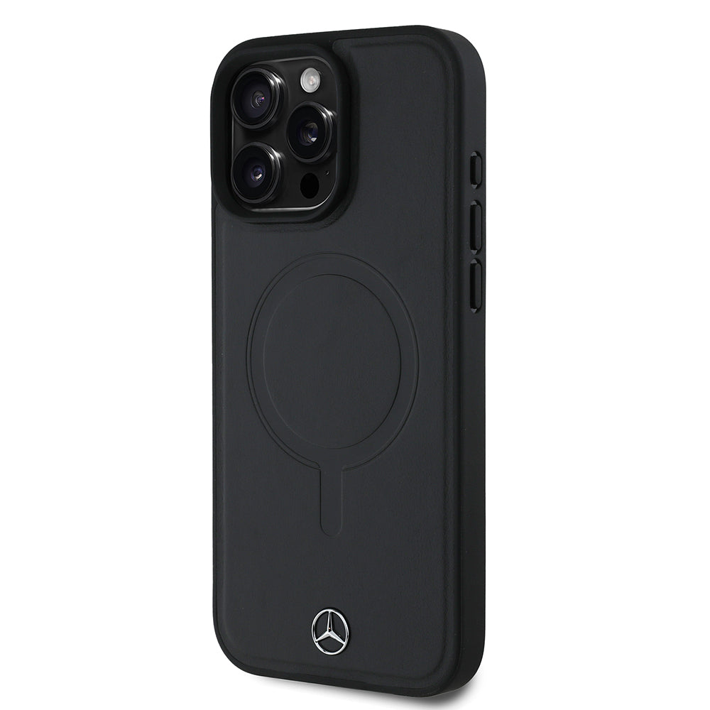 iPhone 16 Pro Max Kılıf Mercedes Benz Orjinal Lisanslı M-safe Şarj Özellikli Metal Yıldız Logolu Sade Pürüzsüz Deri Kılıf