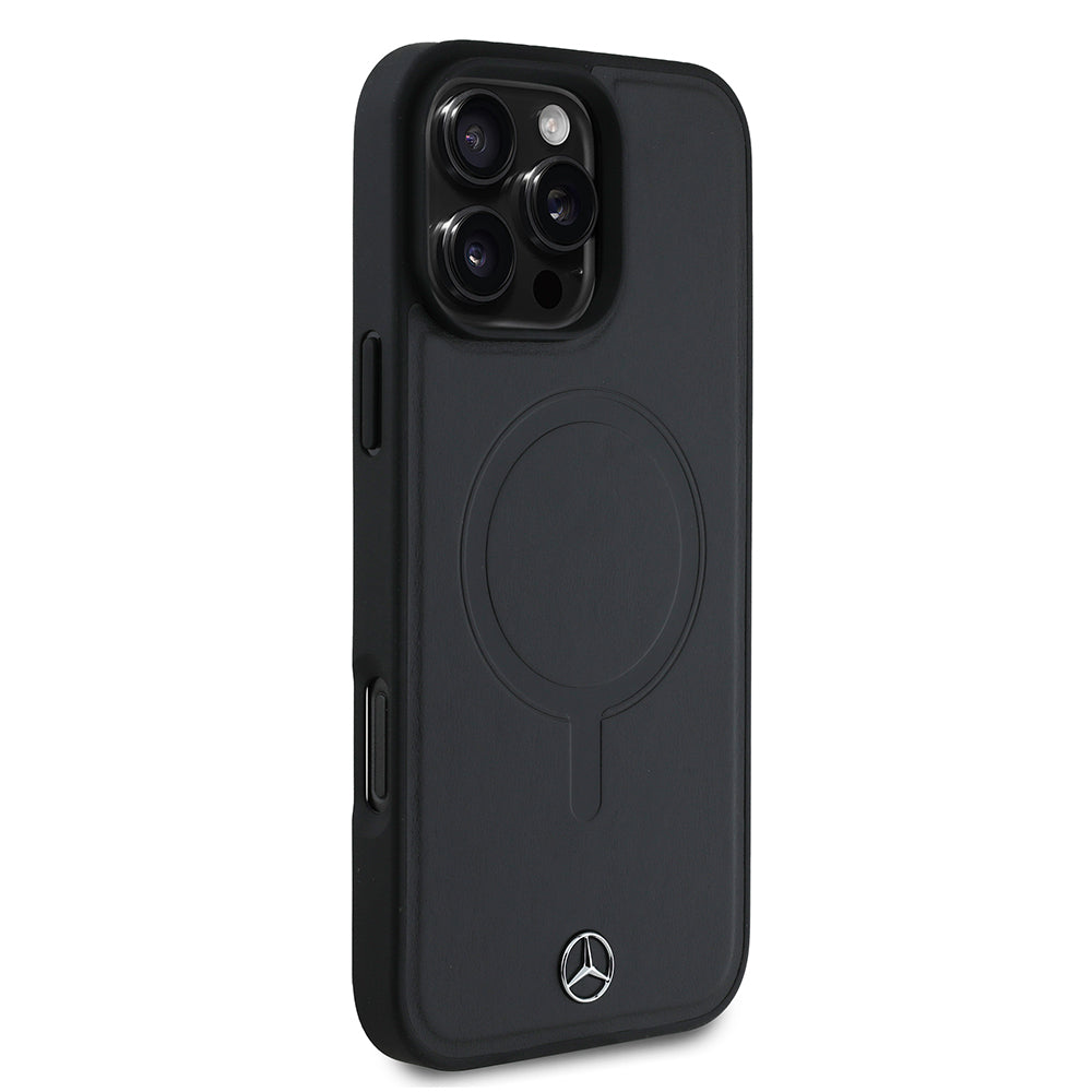 iPhone 16 Pro Max Kılıf Mercedes Benz Orjinal Lisanslı M-safe Şarj Özellikli Metal Yıldız Logolu Sade Pürüzsüz Deri Kılıf