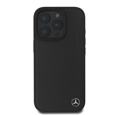 Apple iPhone 16 Pro Max Kılıf Mercedes Benz Orjinal Lisanslı Magsafe Şarj Özellikli 3D Metal Logolu Wood Imitation Deri Kapak Siyah
