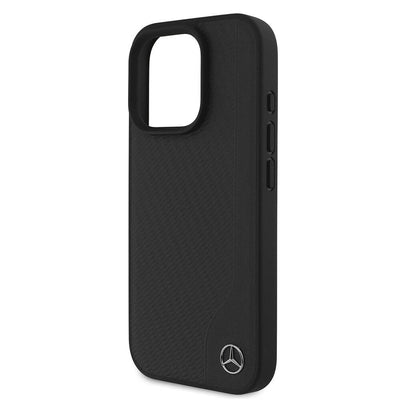 Apple iPhone 16 Pro Max Kılıf Mercedes Benz Orjinal Lisanslı Magsafe Şarj Özellikli 3D Metal Logolu Wood Imitation Deri Kapak Siyah