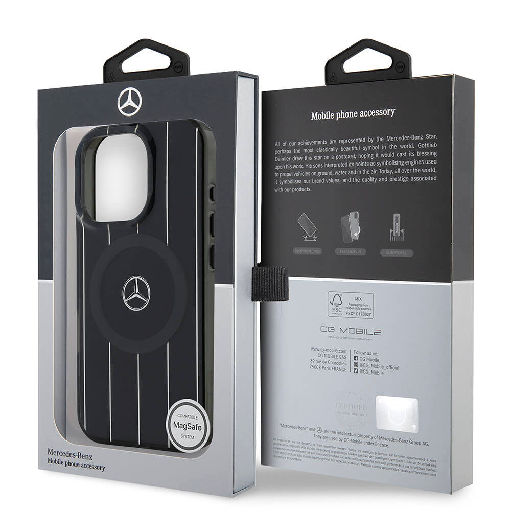 iPhone 16 Pro Max Kılıf Mercedes Benz Orjinal Lisanslı M-safe Şarj Özellikli Çift Katmanlı Paralel Çizgi Desenli Kılıf