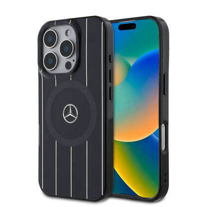 iPhone 16 Pro Max Kılıf Mercedes Benz Orjinal Lisanslı M-safe Şarj Özellikli Çift Katmanlı Paralel Çizgi Desenli Kılıf