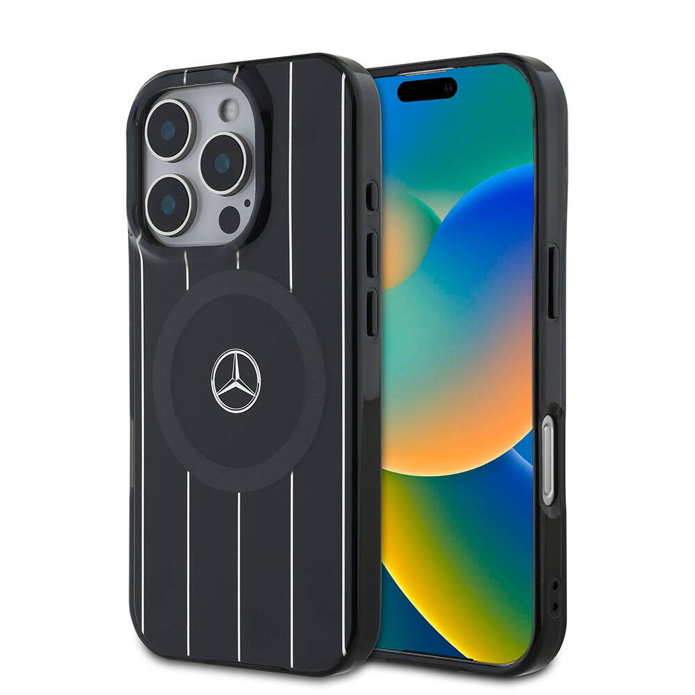 iPhone 16 Pro Max Kılıf Mercedes Benz Orjinal Lisanslı M-safe Şarj Özellikli Çift Katmanlı Paralel Çizgi Desenli Kılıf