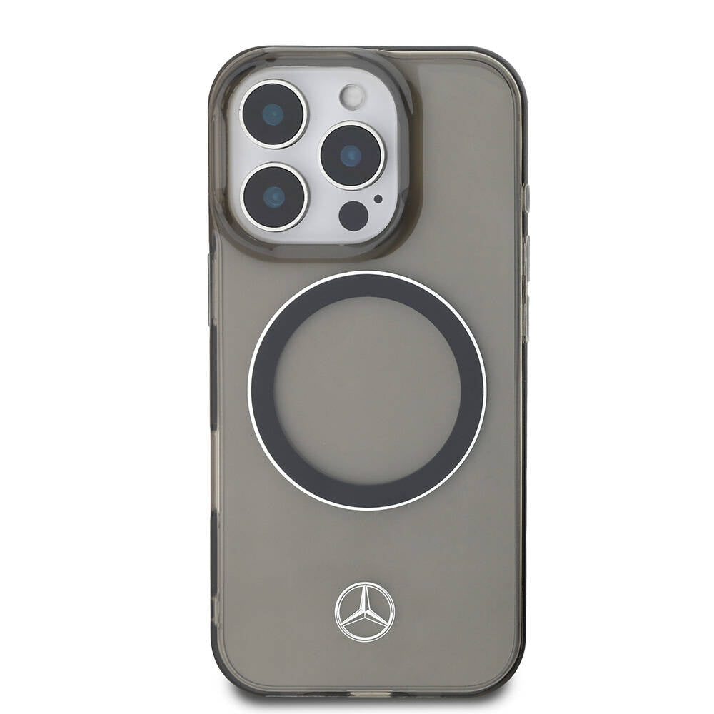 Apple iPhone 16 Pro Max Kılıf Mercedes Benz Orjinal Lisanslı Magsafe Şarj Özellikli Saydam Yüzey Silver Ring Kapak Siyah