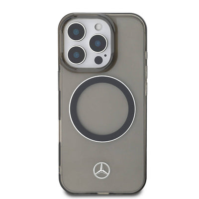 Apple iPhone 16 Pro Max Kılıf Mercedes Benz Orjinal Lisanslı Magsafe Şarj Özellikli Saydam Yüzey Silver Ring Kapak Siyah
