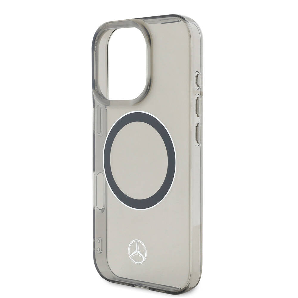 Apple iPhone 16 Pro Max Kılıf Mercedes Benz Orjinal Lisanslı Magsafe Şarj Özellikli Saydam Yüzey Silver Ring Kapak Siyah