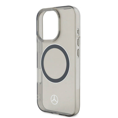 Apple iPhone 16 Pro Max Kılıf Mercedes Benz Orjinal Lisanslı Magsafe Şarj Özellikli Saydam Yüzey Silver Ring Kapak Siyah