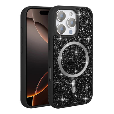 Apple iPhone 16 Pro Max Kılıf Pırlanta Tasarımlı M-safe Şarj Özellikli Zore Mozaik Silikon Kapak Siyah