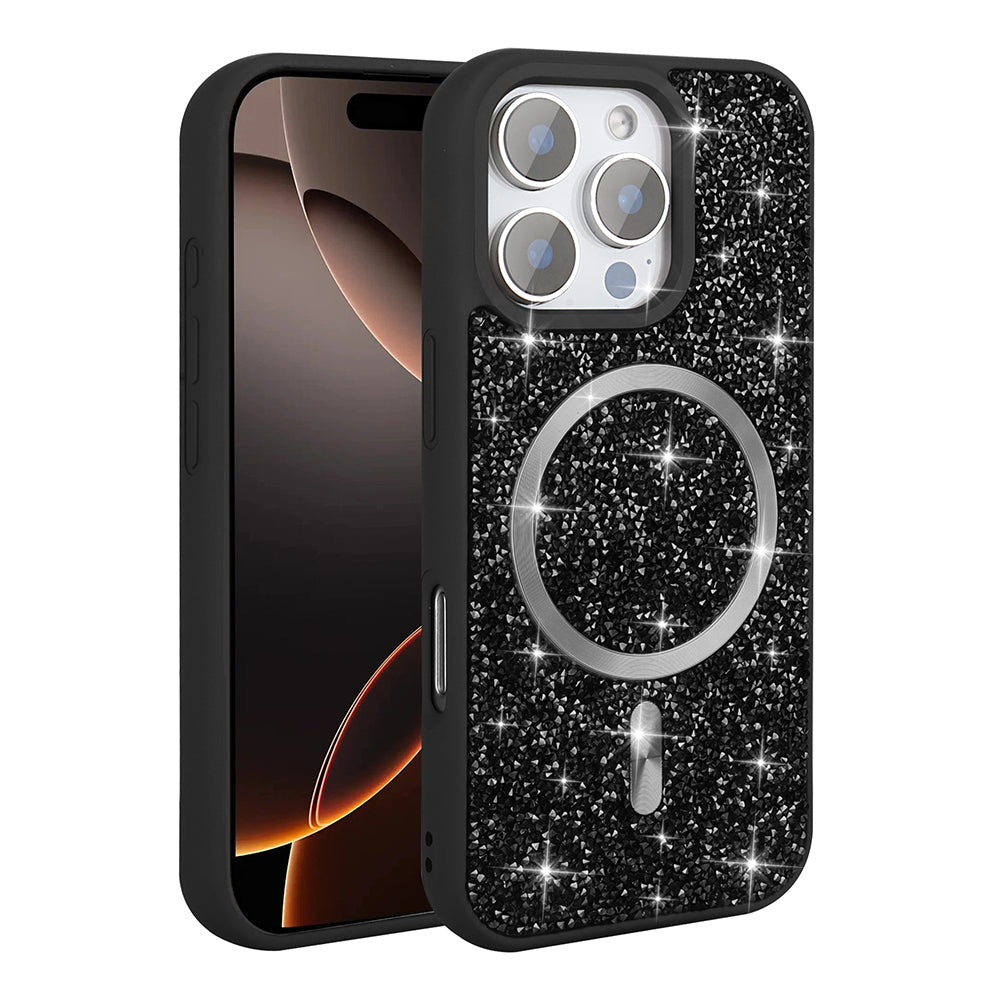 Apple iPhone 16 Pro Max Kılıf Pırlanta Tasarımlı M-safe Şarj Özellikli Zore Mozaik Silikon Kapak Titanyum-Gri