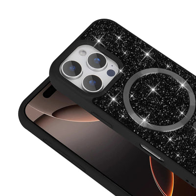 Apple iPhone 16 Pro Max Kılıf Pırlanta Tasarımlı M-safe Şarj Özellikli Zore Mozaik Silikon Kapak Siyah