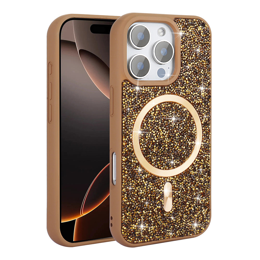 Apple iPhone 16 Pro Max Kılıf Pırlanta Tasarımlı M-safe Şarj Özellikli Zore Mozaik Silikon Kapak Siyah