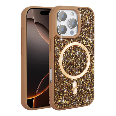 Apple iPhone 16 Pro Max Kılıf Pırlanta Tasarımlı M-safe Şarj Özellikli Zore Mozaik Silikon Kapak Siyah