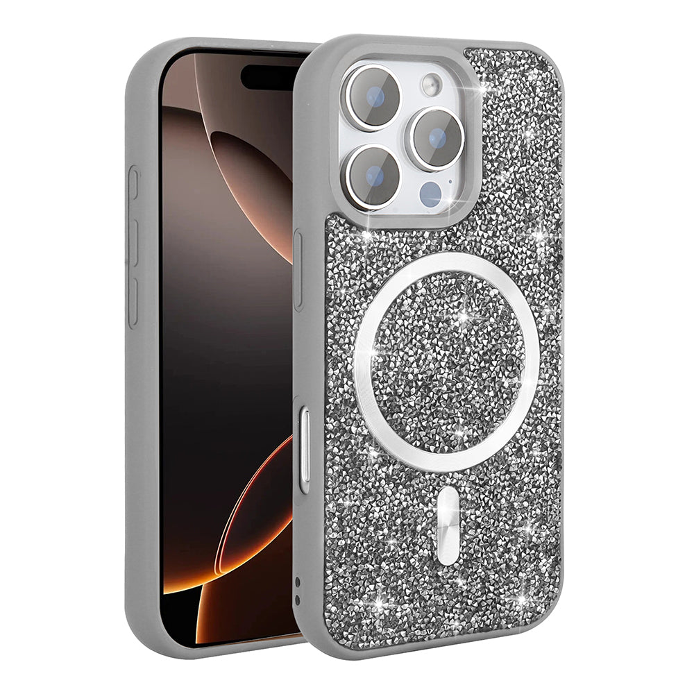 Apple iPhone 16 Pro Max Kılıf Pırlanta Tasarımlı M-safe Şarj Özellikli Zore Mozaik Silikon Kapak Siyah