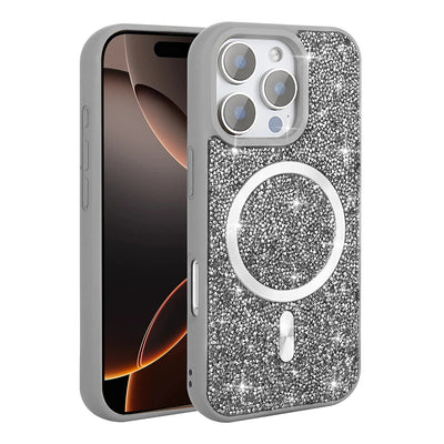 Apple iPhone 16 Pro Max Kılıf Pırlanta Tasarımlı M-safe Şarj Özellikli Zore Mozaik Silikon Kapak Siyah