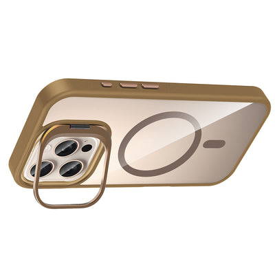 Apple iPhone 16 Pro Max Kılıf Standlı ve Kamera Lens Hediyeli M-Safe Şarj Özellikli Zore Etro Kapak Lacivert