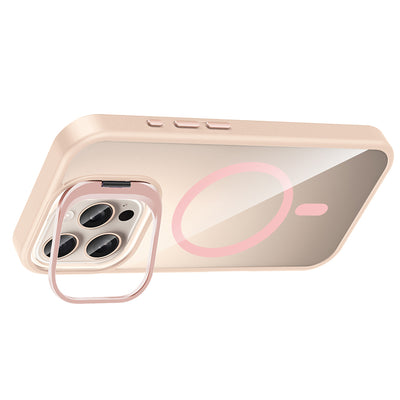 Apple iPhone 16 Pro Max Kılıf Standlı ve Kamera Lens Hediyeli M-Safe Şarj Özellikli Zore Etro Kapak Lacivert