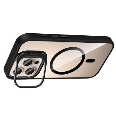 Apple iPhone 16 Pro Max Kılıf Standlı ve Kamera Lens Hediyeli M-Safe Şarj Özellikli Zore Etro Kapak Lacivert