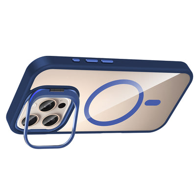 Apple iPhone 16 Pro Max Kılıf Standlı ve Kamera Lens Hediyeli M-Safe Şarj Özellikli Zore Etro Kapak Siyah