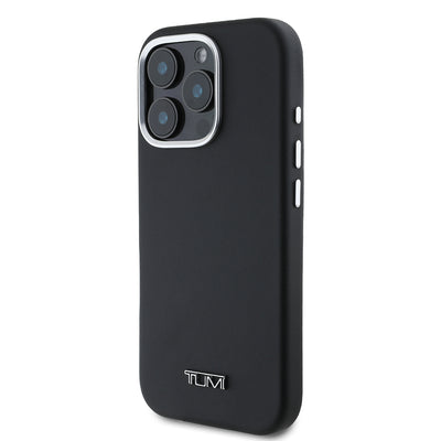Apple iPhone 16 Pro Max Kılıf TUMI Orjinal Lisanslı M-safe Şarj Özellikli Metal Yazı Logolu PU Deri Kapak Siyah