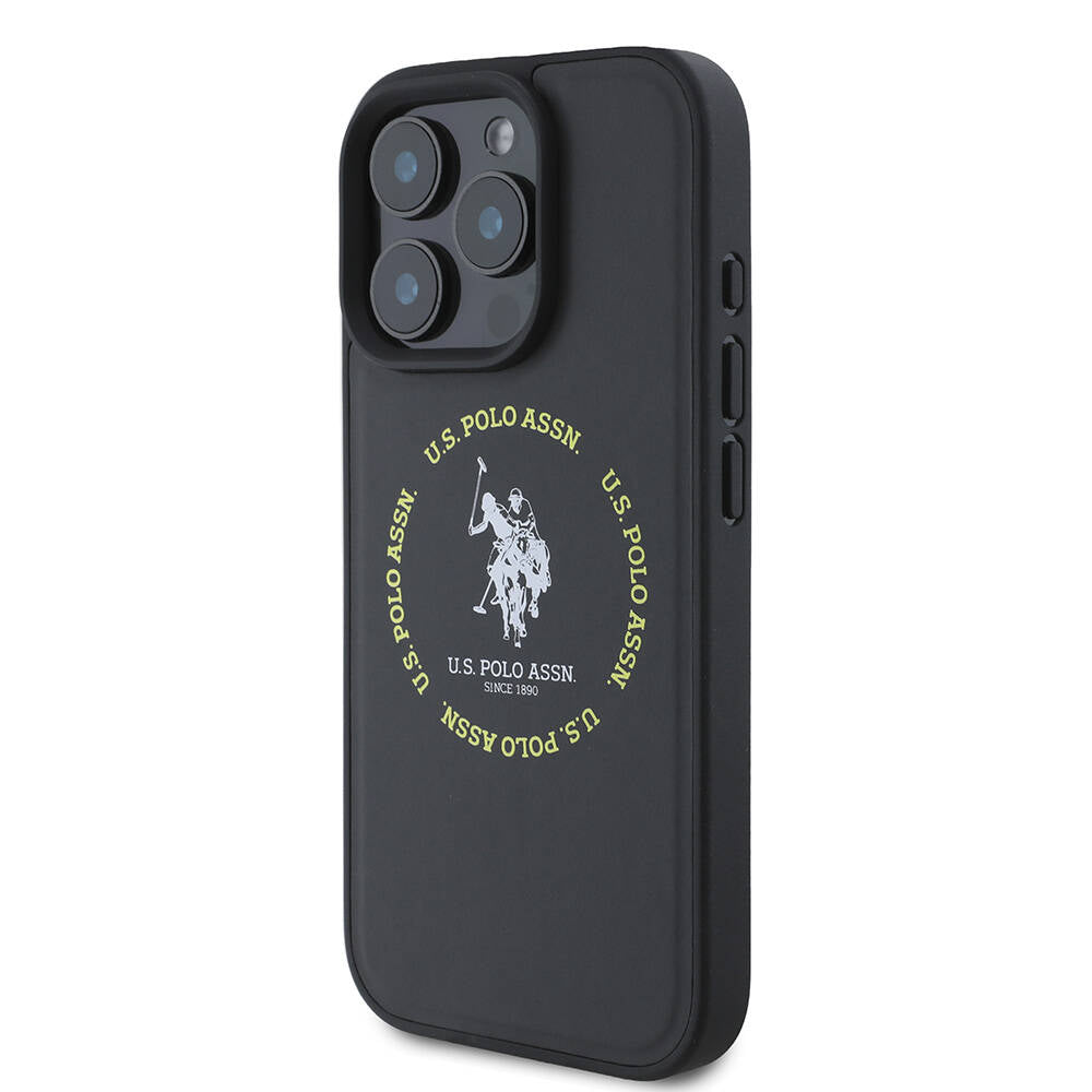 Apple iPhone 16 Pro Max Kılıf U.S. Polo Assn. Orjinal Lisanslı Magsafe Şarj Özellikli Circle ve Double Horse Logolu Deri Kapak Siyah