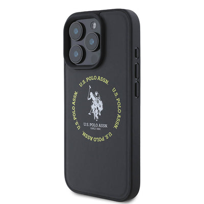 Apple iPhone 16 Pro Max Kılıf U.S. Polo Assn. Orjinal Lisanslı Magsafe Şarj Özellikli Circle ve Double Horse Logolu Deri Kapak Siyah