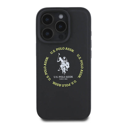 Apple iPhone 16 Pro Max Kılıf U.S. Polo Assn. Orjinal Lisanslı Magsafe Şarj Özellikli Circle ve Double Horse Logolu Deri Kapak Siyah