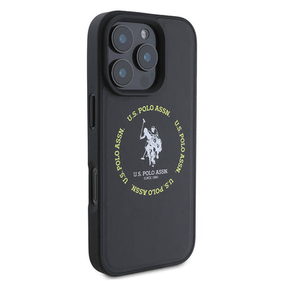 Apple iPhone 16 Pro Max Kılıf U.S. Polo Assn. Orjinal Lisanslı Magsafe Şarj Özellikli Circle ve Double Horse Logolu Deri Kapak Siyah