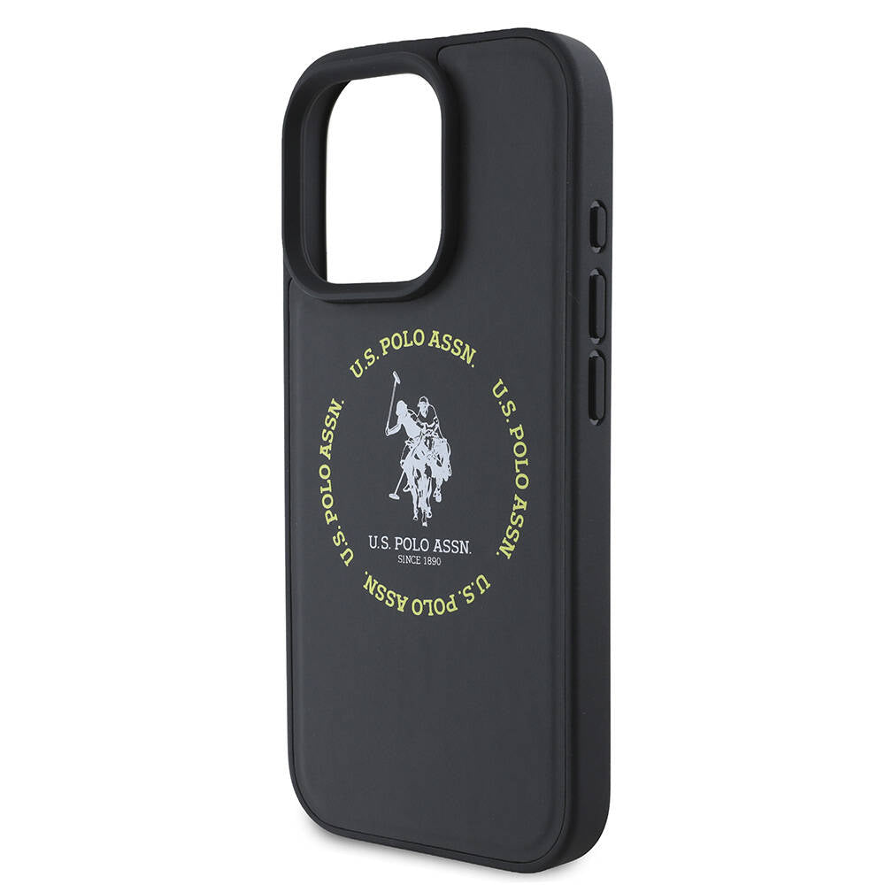 Apple iPhone 16 Pro Max Kılıf U.S. Polo Assn. Orjinal Lisanslı Magsafe Şarj Özellikli Circle ve Double Horse Logolu Deri Kapak Siyah