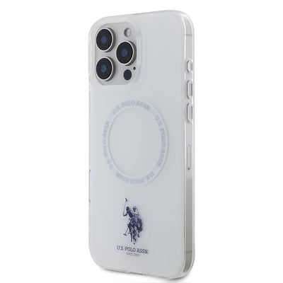 Apple iPhone 16 Pro Max Kılıf U.S. Polo Assn. Orjinal Lisanslı Magsafe Şarj Özellikli IML Double Horse Logolu Ring Kapak Beyaz