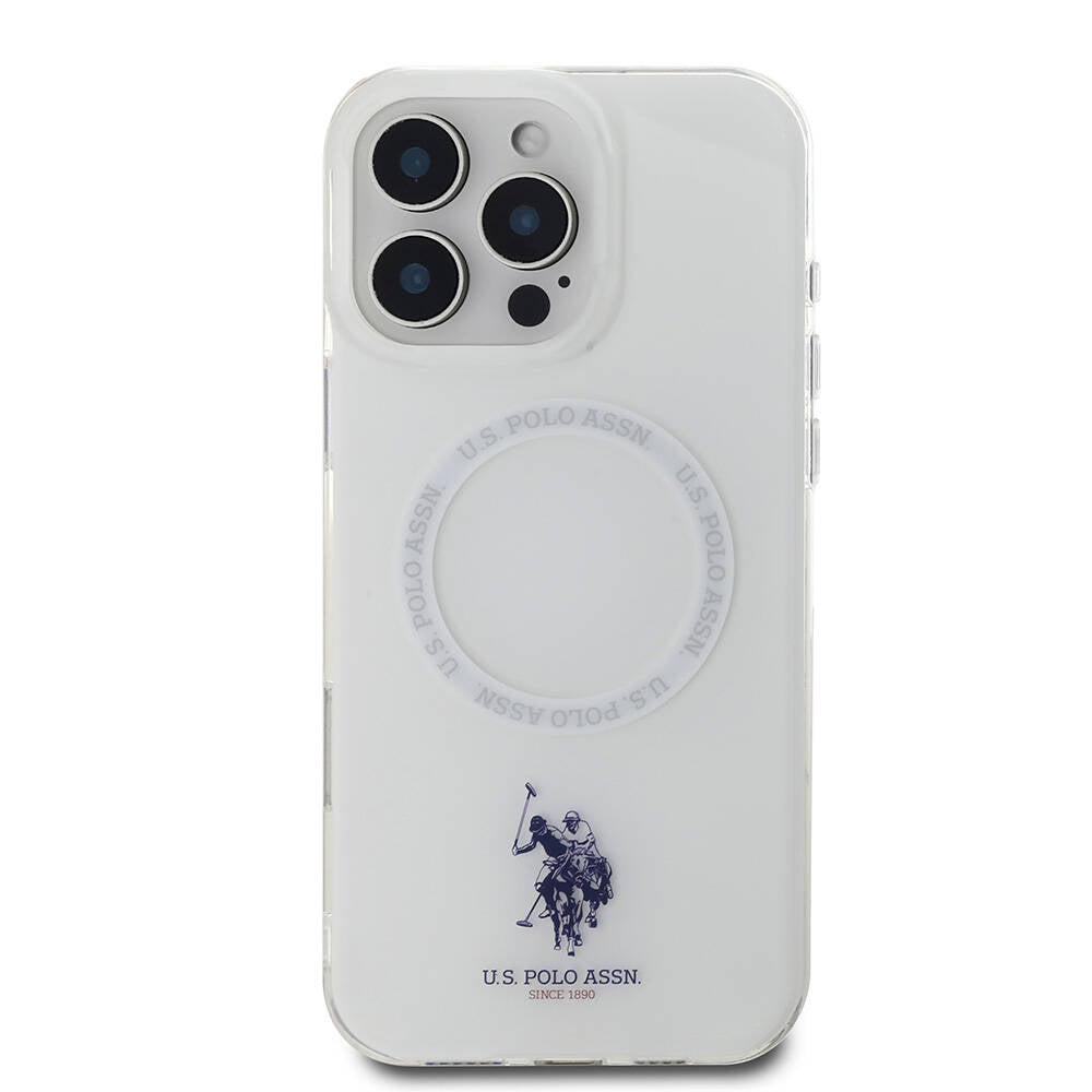Apple iPhone 16 Pro Max Kılıf U.S. Polo Assn. Orjinal Lisanslı Magsafe Şarj Özellikli IML Double Horse Logolu Ring Kapak Beyaz