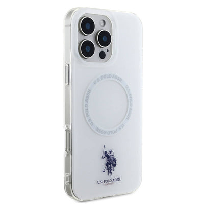 Apple iPhone 16 Pro Max Kılıf U.S. Polo Assn. Orjinal Lisanslı Magsafe Şarj Özellikli IML Double Horse Logolu Ring Kapak Beyaz
