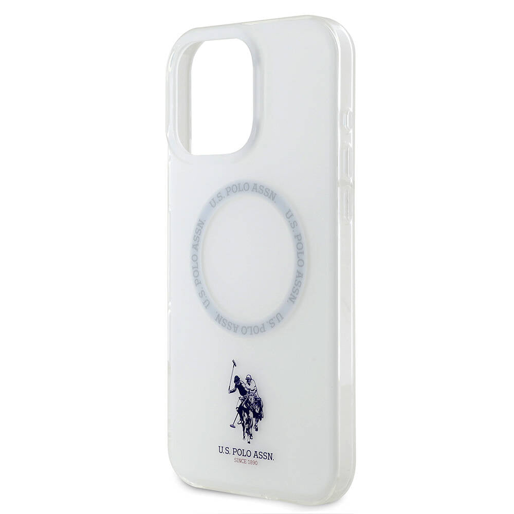 Apple iPhone 16 Pro Max Kılıf U.S. Polo Assn. Orjinal Lisanslı Magsafe Şarj Özellikli IML Double Horse Logolu Ring Kapak Beyaz