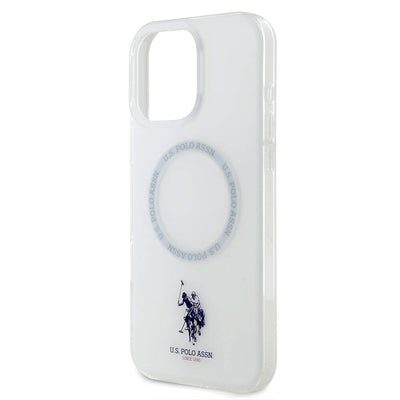 Apple iPhone 16 Pro Max Kılıf U.S. Polo Assn. Orjinal Lisanslı Magsafe Şarj Özellikli IML Double Horse Logolu Ring Kapak Beyaz