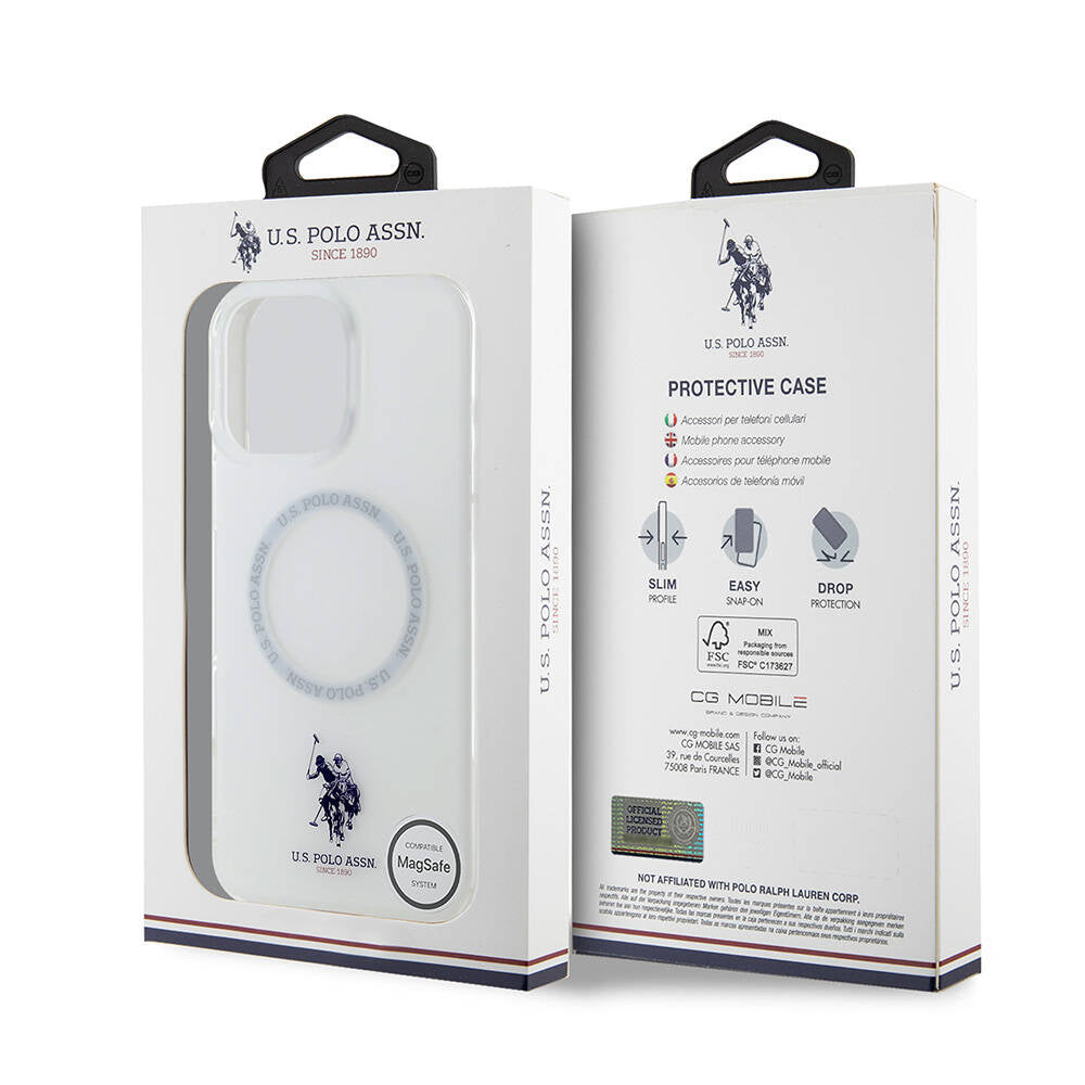 Apple iPhone 16 Pro Max Kılıf U.S. Polo Assn. Orjinal Lisanslı Magsafe Şarj Özellikli IML Double Horse Logolu Ring Kapak Beyaz