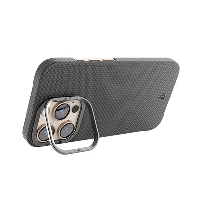 Apple iPhone 16 Pro Max Kılıf Wiwu DCC-208 M-safe Şarj Özellikli Kamera Standlı Aramid Fiber Tasarım Kevlar Kapak Gold