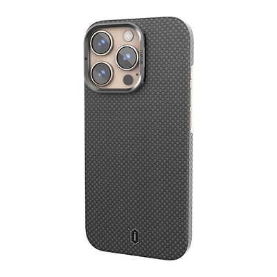 Apple iPhone 16 Pro Max Kılıf Wiwu DCC-208 M-safe Şarj Özellikli Kamera Standlı Aramid Fiber Tasarım Kevlar Kapak Gold