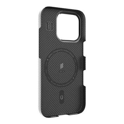 Apple iPhone 16 Pro Max Kılıf Wiwu DCC-208 M-safe Şarj Özellikli Kamera Standlı Aramid Fiber Tasarım Kevlar Kapak Gold
