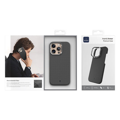 iPhone 16 Pro Max Kılıf Wiwu DCC-208 M-safe Şarj Özellikli Kamera Standlı Aramid Fiber Tasarım Kevlar Kılıf