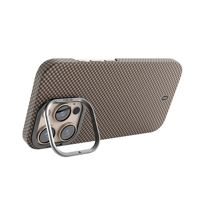 Apple iPhone 16 Pro Max Kılıf Wiwu DCC-208 M-safe Şarj Özellikli Kamera Standlı Aramid Fiber Tasarım Kevlar Kapak Gold