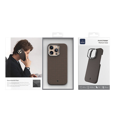 Apple iPhone 16 Pro Max Kılıf Wiwu DCC-208 M-safe Şarj Özellikli Kamera Standlı Aramid Fiber Tasarım Kevlar Kapak Siyah