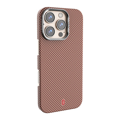 Apple iPhone 16 Pro Max Kılıf Wiwu DCC-208 M-safe Şarj Özellikli Kamera Standlı Aramid Fiber Tasarım Kevlar Kapak Gold