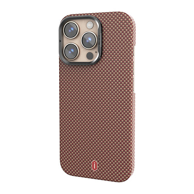 Apple iPhone 16 Pro Max Kılıf Wiwu DCC-208 M-safe Şarj Özellikli Kamera Standlı Aramid Fiber Tasarım Kevlar Kapak Gold