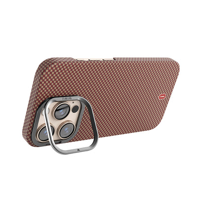 Apple iPhone 16 Pro Max Kılıf Wiwu DCC-208 M-safe Şarj Özellikli Kamera Standlı Aramid Fiber Tasarım Kevlar Kapak Gold
